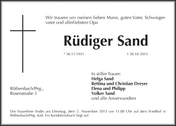 Traueranzeige von Rüdiger Sand von Pegnitz-Zeitung